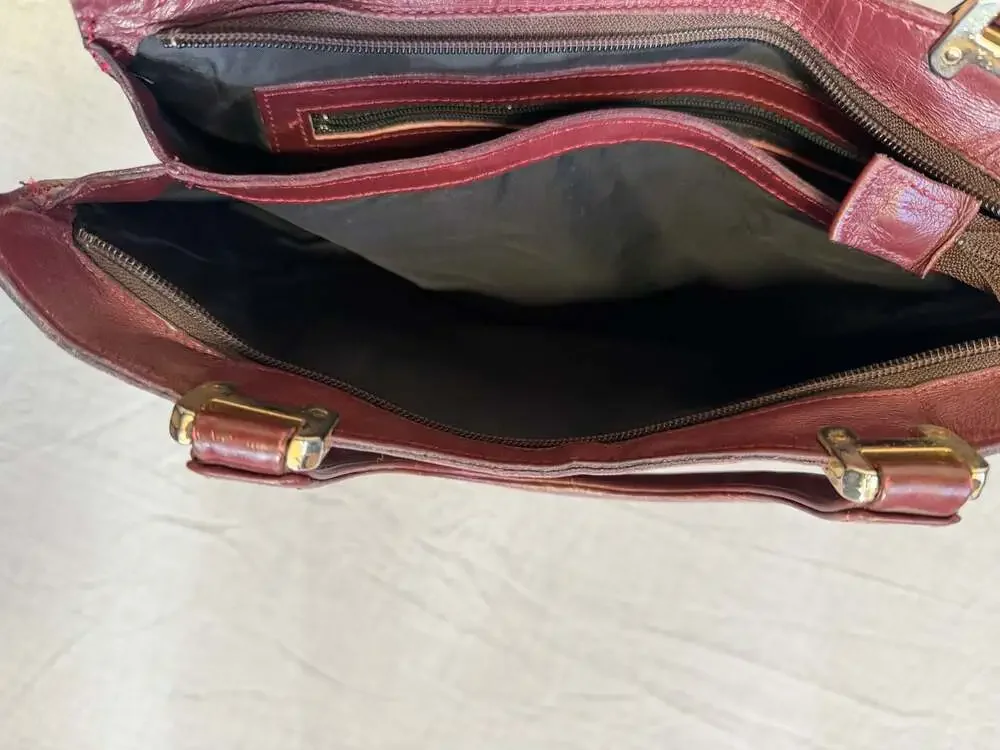 Vintage Phillippe Burgundy Oxblood Leather Satchel Handbag